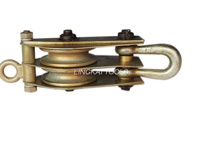 Two Wheels Hoisting Block Cable Pulling Pulley Round Eye Type 5T သံမဏိဖြင့်ပြုလုပ်ထားသည်။